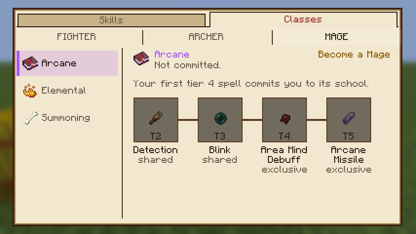 The classes menu in the Ledger look